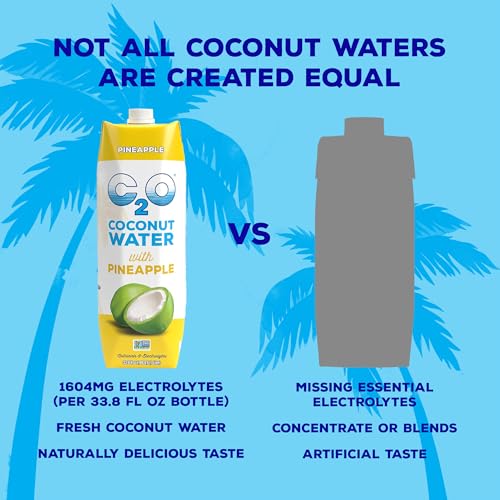 Image of C2O - Coconut Water with Pineapple (6 Pack) - Made with Fresh Coconut Water - Plant Based, Non GMO Water - Natural Hydration, Essential Electrolytes, & Potassium - 6 Tetra Packs, 33.8 FL OZ
