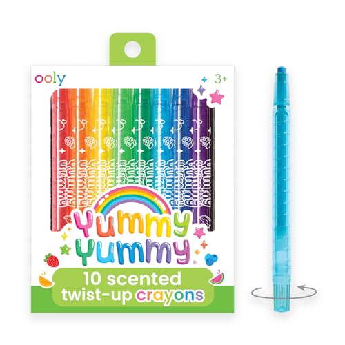 Ooly Yummy Yummy Twist Up - Juego de 10 crayones perfumados para niños con aromas de frutas, gira el barril para más crayones, crayones de cera no tóxicos para suministros de arte [Twist Up y
