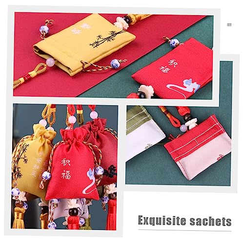 6 bolsas decorativas bordadas con borlas para colgar miniatura 5