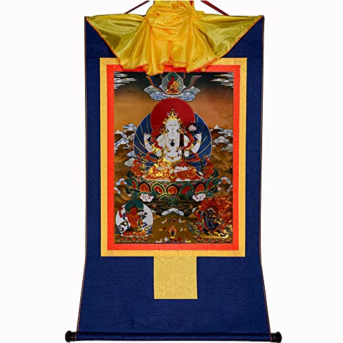 Gandhanra The Three Protectors of Chenrezig,Manjusri,Vajrapani Thangka Tibetan Thangka Art - Hot Stamped Buddha Tapestry for Zen Home Decor, Meditation, Spiritual Relaxation, and Peace