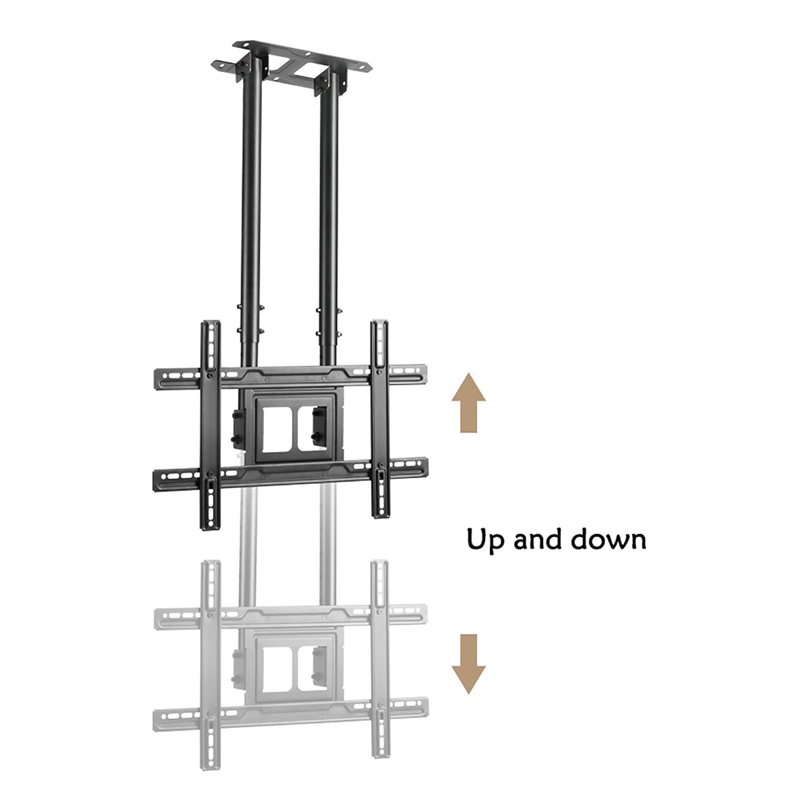 Soporte de TV de altura ajustable con soporte de techo, soporta pantallas de hasta 70 kg, instalación en pared o techo