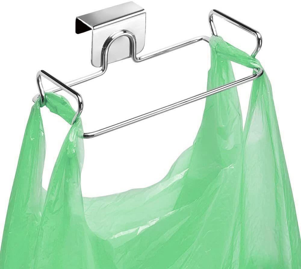 DELFINO Hanging Trash Bag Holder, Garbage Bag Hanging Rack Stainless Steel Rubbish Bag Hanger for Kitchen Cupboard Cabinets Practical Sturdy Under Counter Over Door Waste Bag Holder - 1Pcs