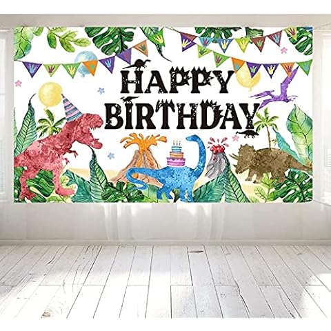 Happy Birthday Backdrop Large Fabric Watercolor Dinosaur Backdrop Photo Booth Banner Photography Party Decoration Supplies for teens Party Supplies,73 x 43 Inches Cover