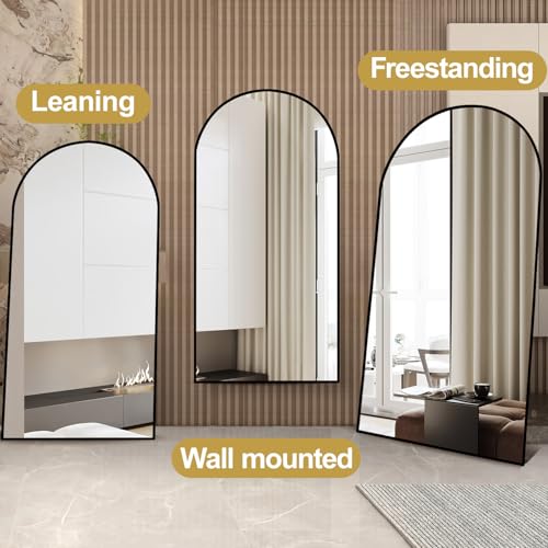Image of Prywot Full Length Mirror, Oversized 77 inchx38 inch Arched-Top Floor Mirror, Black