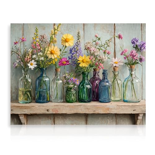 Dazzlewall Cuadro de Pared de Flores Silvestres Estilo Granja, Botánico Colorido para Decoración de Dormitorio o Sala de Estar, 12x16 Pulgadas Sin Enmarcar