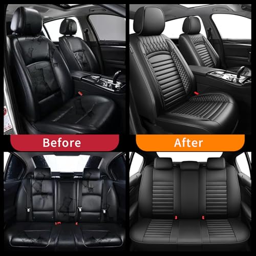 Image of Fit Outback Car Seat Covers for Subaru Outback 2010-2024 2025 2026 - Upgraded Premium Waterproof & Breathable Leather, Airbag Compatible, All-Weather Seat Cushion Protector (Full Set, Black)