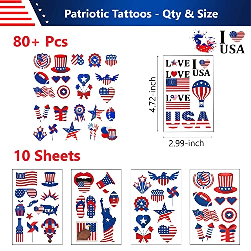 Masper 10 Sheets Usa Tattoos Temporary, 80 Patriotic Tattoos, 4Th Of July Temporary Tattoos, American Flag Red White And Blue Tattoos, Usa Face Tattoos #TOP1