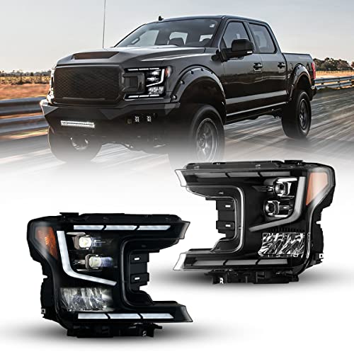 ROXX Full Led Headlights Assembly for 2018 2019 2020 Ford F150, Led High Low Beam Headlights w/Amber Sequential Turn Signals, Led DRL, Amber Position Lights, Plug&Play, Passenger and Driver Sides