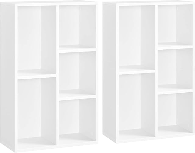 VASAGLE regał na książki, półka stojąca, zestaw 2 szt., z 5 przegródkami, do salonu, gabinetu, pokoju dziecięcego, biura, jako przegroda, 50 x 24 x 80 cm, biały LBC025T14