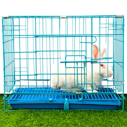 Image of Woofy Dog Cage - Powder Coated, Single Door Folding Metal Cage /Crate /Kennel with Removable Tray and Paw Protector for Dogs, Cats and Rabbits (18 Inch, Blue)