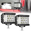 LED Pods Light, Niking Auto 2Pcs 4 Inch 96W Dually Side Shooter LED Light Bar Fog Lights Off Road Spot Flood Combo Driving Cubes Pods Triple Row Ditch Light for Trucks Jeep ATV UTV SUV Boat Motorcycle