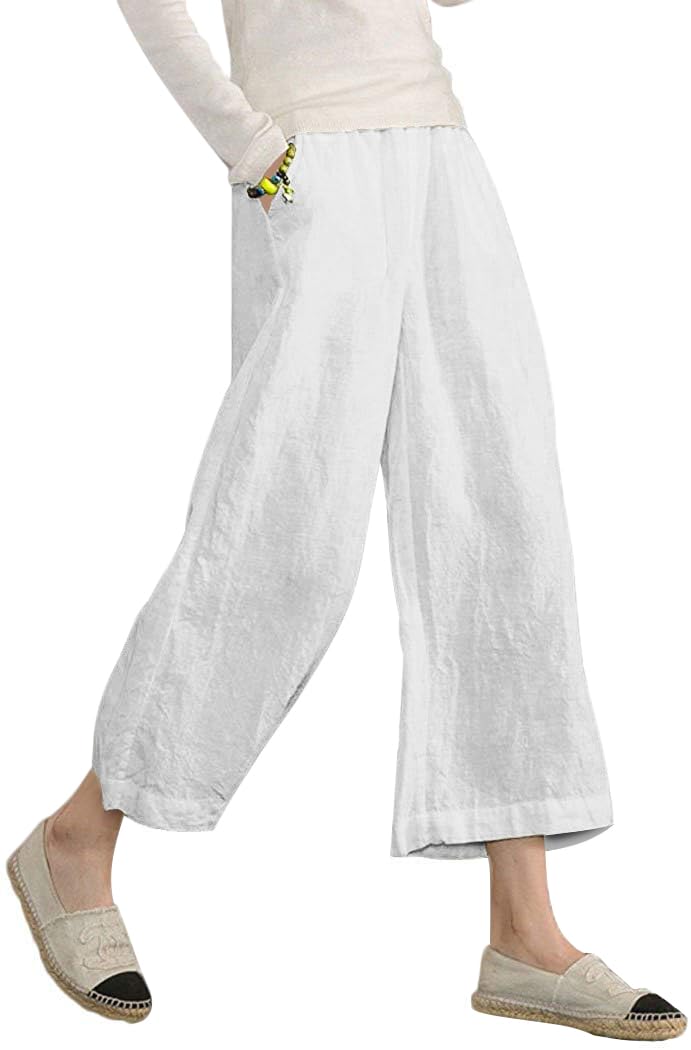 ECUPPER Womens Linen Cropped Pants