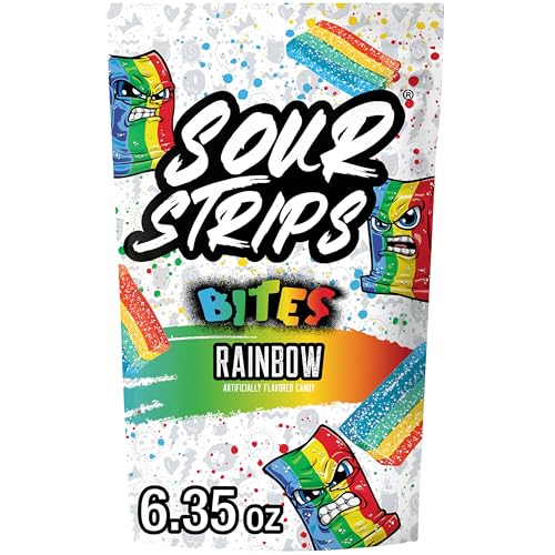 Image of SOUR STRIPS Bites Rainbow Flavored Chewy Candy Bag, 6.35 oz | Rainbow sour candy Bites in a resealable bag for parties, snacking and sharing.
