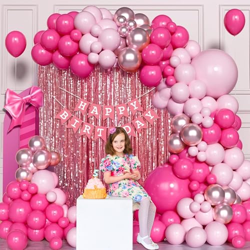 Image of SpecialYou.in Pink Balloons for Birthday Decoration Kit for Baby Girl with Dark & Pastel Pink, Rosegold Chrome Balloons for Decoration, Rosegold Fringe Backdrop Curtains- 55 Pcs
