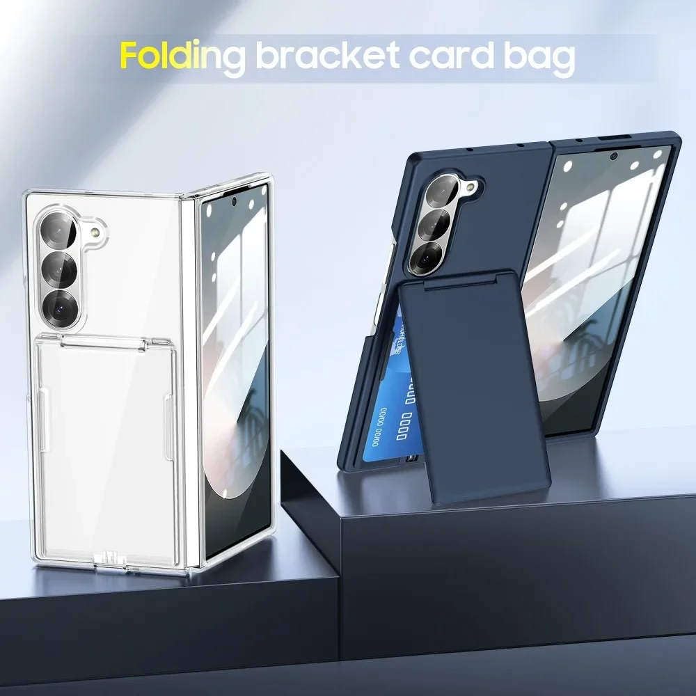 Custodia a portafoglio con supporto per slot per carte di credito per Samsung Galaxy Z Fold 6 5 5G, resistente custodia protettiva in PC rigido, trasparente opaco, per Samsung Galaxy Z Fold6