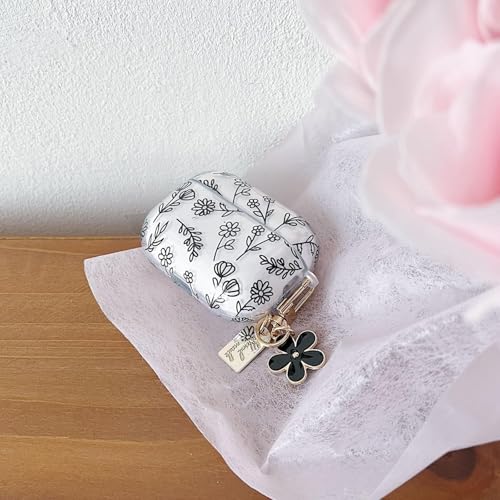 Image of MINSCOSE Compatible with AirPods Pro 2 Clear Case,Cute Flower Floral Aesthetic Design with Flowers Keychain, Soft TPU Protective Shockproof Case for Women Girl for Airpod Pro 2-Black