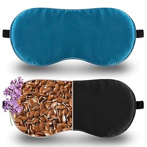 BeeVines Moist Heat Warm Eyes Compress, Silk Weighted Eye Mask for Dry Eyes 2 Pack, Microwave Activated Heated Eye Mask for Sleeping with Flaxseed & Lavender Heating Pads (Black & Peacock Blue)