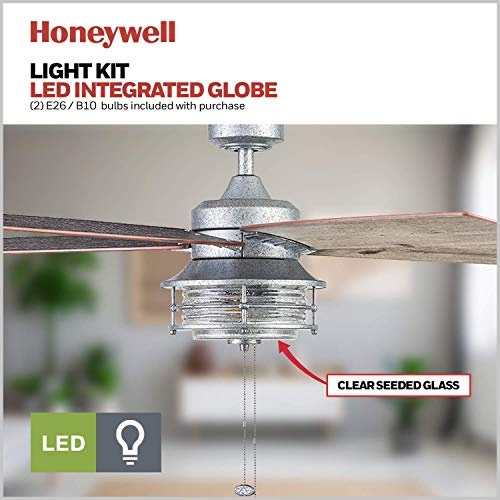 Honeywell Ceiling Fans Foxhaven Farmhouse 52 Inch Ceiling Fan with Light, Outdoor Fan/Indoor Dual-Mount LED Ceiling Fan, 5 Blades, Ebony and Silver Oak Blade Finish Options, Galvanized (51631-01) - Image 5