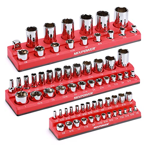 Image of MIXPOWER 1 /4 inch,3 /8 inch,1 /2 inchDrive SAE Magnetic Socket Organizers, Total 68 Slots, SAE Socket Holders for Tool Chest, Sockets not Included