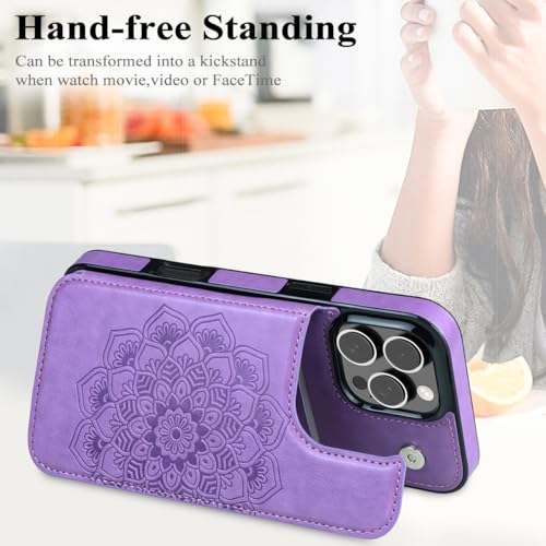 MMHUO for iPhone 16 Pro Max Case with Card Holder, Flower Magnetic Clasp Flip Case for iPhone 16 Pro Max Wallet Case for Women, Protective Case Phone Case for iPhone 16 Pro Max (6.9 Inch),Purple by MMHUO - Used condition - Image 5