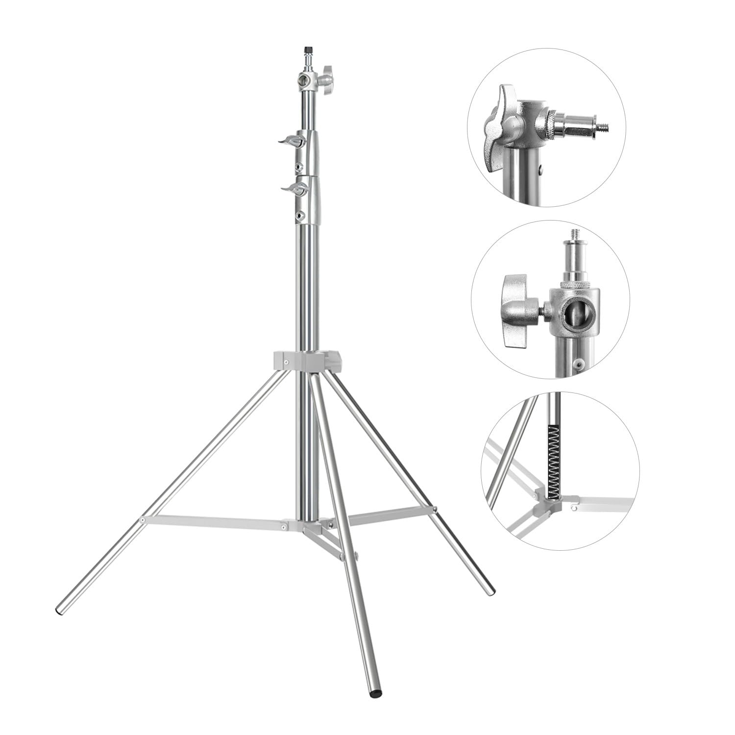 Heavy Duty Light Stand Photography 7.2ft/86.6", Stainless Steel Photography Light Stand Tripod with Spring Cushioned,1/4" 3/8" Universal Screw, Fit