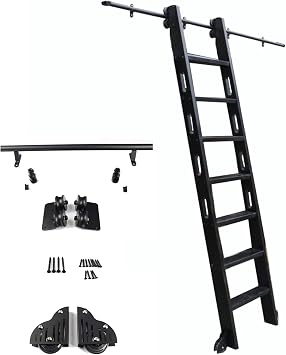 Library Sliding Ladder Rail Hardware Kit 200cm 300cm 4m 5m 6m Sliding Barn Door Hardware Kit with Rolling Ladder Rail Track for Closet Set (Ladder Not Included)