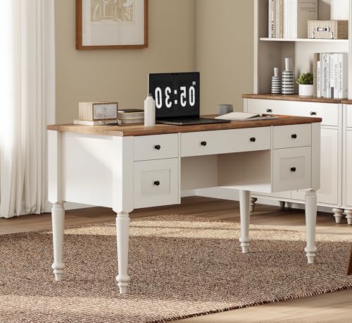 Farmhouse Executive Desk with Storage and Charging Station