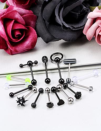 image for Prjndjw 14G Surgical Steel Tongue Rings for Women Men Teaser Double Ba
