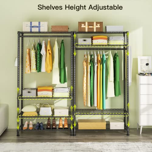 Ulif Heavy Duty Garment Rack, 4 Tiers Adjustable Free-Standing Entryway Coat Rack With Shoe Storage Shelf And Hooks, Clothes Storage Rack Wardrobe, 25.6"L X 14.5"D X 72.8"H, Max Load 480 Lbs, Black #TOP2