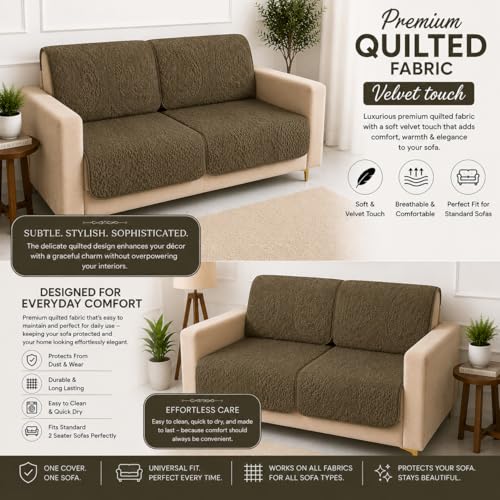 Image of Homerz Premium Petal Charm Sofa Cover | Embossed Floral Pattern | Soft Touch, Anti-Dust & Easy Wash Fabric Cloth, Washable and Durable (Brown, 2 Seater, Seat Cover with Backrest)