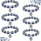 6 Pieces Evil Eye Bracelet Hamsa Blue Beaded Charm Stretch Bracelet Hand of Fatima Turkish Lucky Evil Eye Bracelet for Protection and Blessing