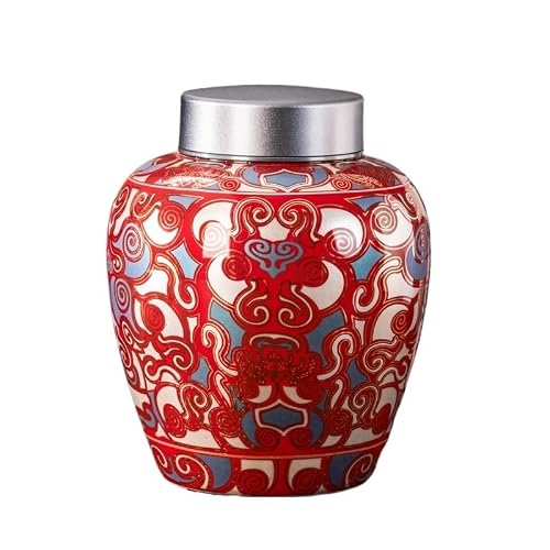 ENGENDER Tea Storage Jar Chinese Ceramic Tea Can Household Sealed Retro Storage Jar Food Organization(B)