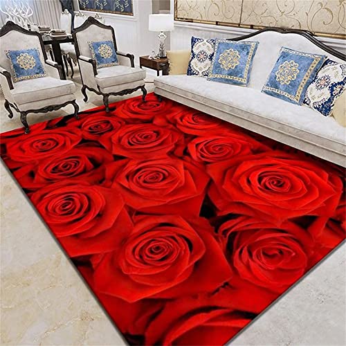 RUGMRZ Webteppich Nicht verformt Roter Rosen Blumen dekorativer Teppich im modernen Stil weich und...