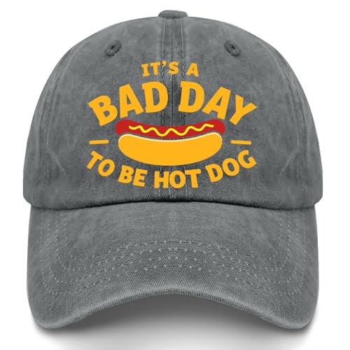 Bad Day to Be A Hotdog Cap - Funny July 4th BBQ Graphic Hat - Unisex Independence Day Gifts for Men Low Profile Light Grey