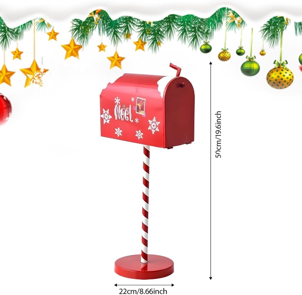 Festival Santa Mailbox for Christmas Decorations Metal Letter Box with Wooden Base Indoor Outdoor Holiday Decoration