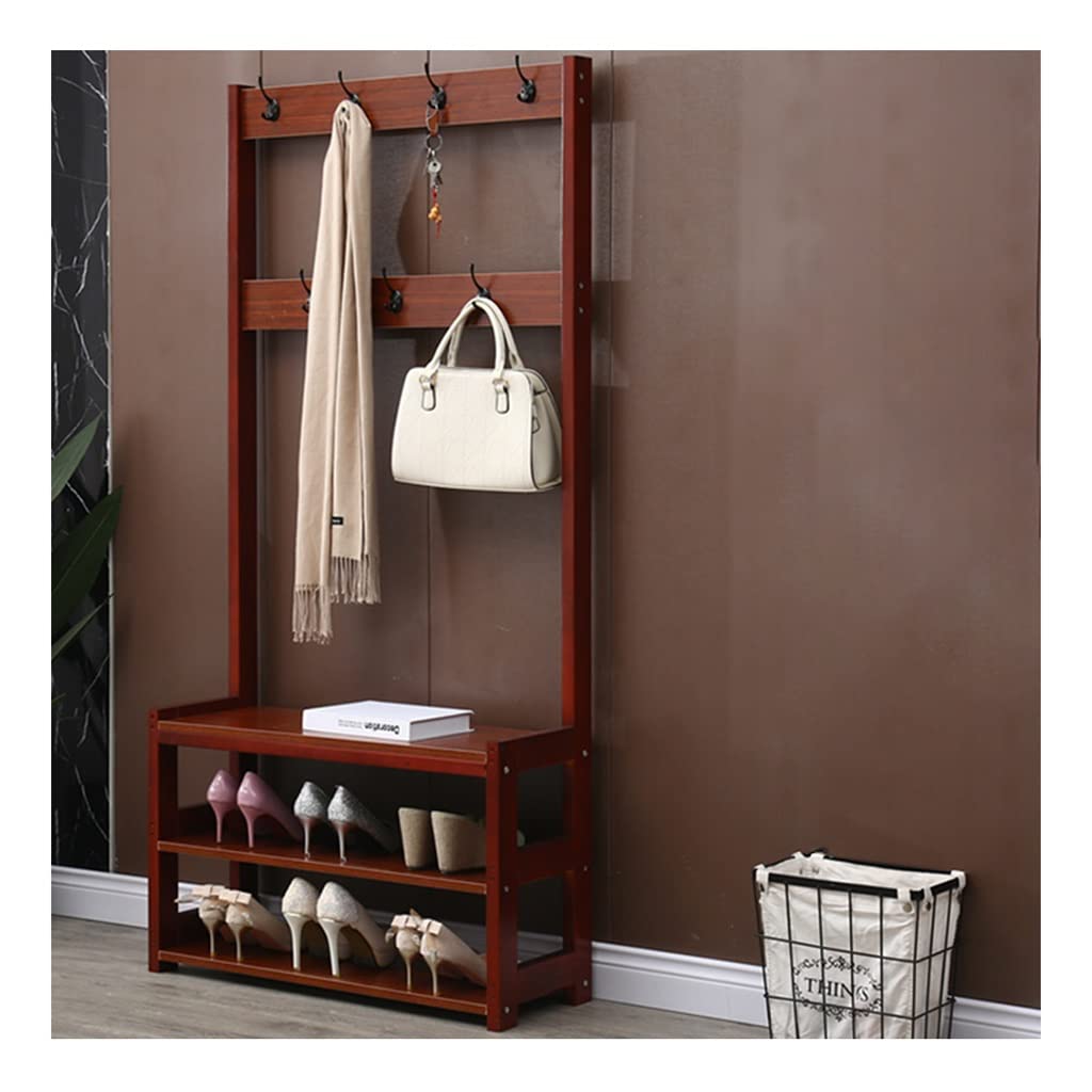Portant à vêtements 3 en 1 en bois naturel 81x30 cm avec vestiaire et banc d'entrée