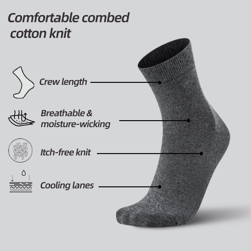Mens black dress socks size 9-12,Plain polo crew cotton socks,6 pairs,Gift BOX, Comfortable and breathable4