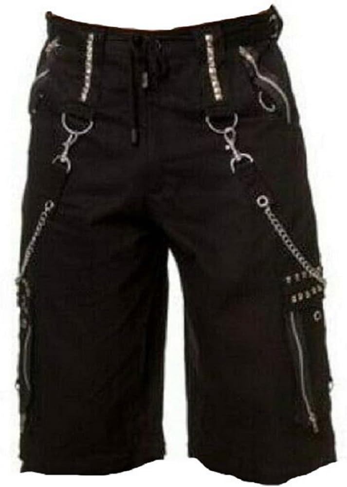 Darkrock Gothic Cargo Shorts with Chains, Black Metal Hardware, Punk Style