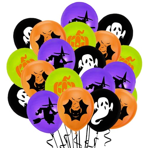 Jwssor Halloween Party Decoration,20pcs Black Orange Purple Balloons,Halloween Ghost Balloons for Party