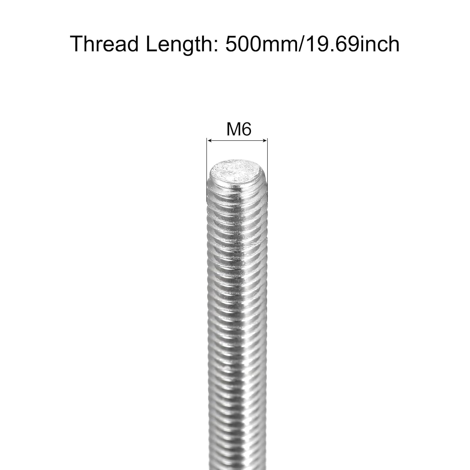 MECCANIXITY Fully Threaded Rod M6 x 500mm 1mm Thread Pitch 304 Stainless Steel Right Hand Threaded Rods Bar Studs 4 Pack