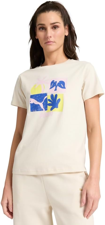 PUMA Womens Botanical Graphic Crew Neck Short Sleeve Casual Tops Casual - Purple