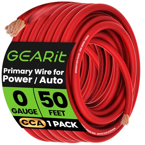 GEARit 0 Gauge Wire, 1/0 Amp Battery Power Cable, CCA Red 50FT