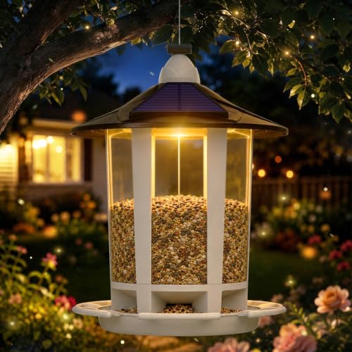 Birdream Solar Bird Feeders for Outdoors, Hanging Wild Bird Feeder with Solar LED Light, Assembly Required, 1-Min Easy Setup, Wild Seed Feeders for Cardinals Chickadees and Finches by Birdream - Used condition - US$17.23