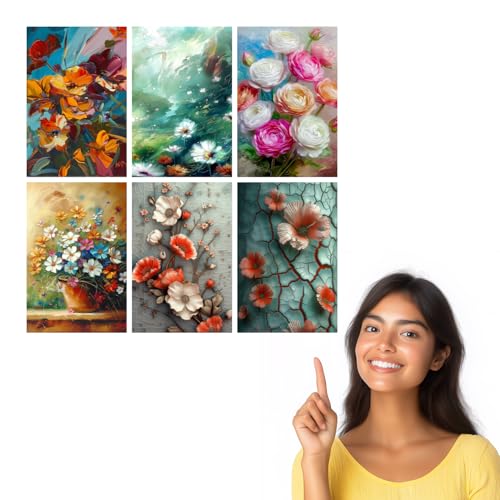 Image of SiddArtify Vibrant Floral Impasto Art Print Set - 300GSM Board - 12x18 Inch - Pack of 6 Wall Room Decoration art Poster Prints