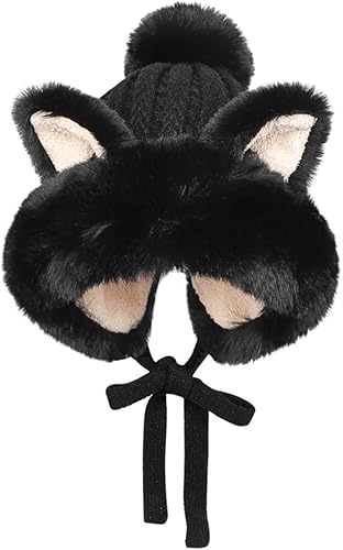 Lindo sombrero de felpa suave y mullido de piel sintética para mujer cubierta para las orejas gorro de punto con orejas de gato sombrero térmico