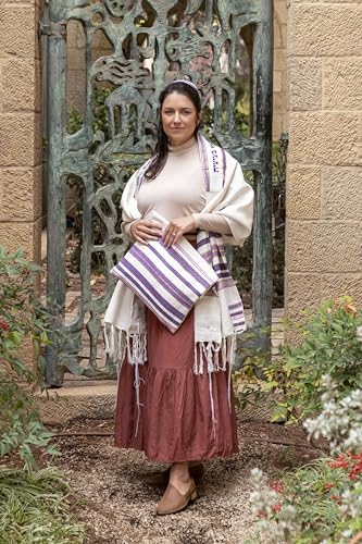 Yair Emanuel Hand-Woven Tallit with Tallit Bag and Matching Kippah- Purple2