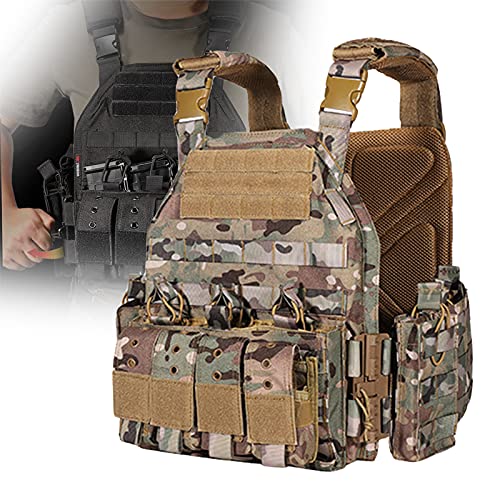 SUNWEII Bolsa de Entrenamiento de Seguridad Chaleco Protector 1000D Nylon Plate Carrier Chaleco táctico Caza al Aire Libre Protector Chaleco Modular Ajustable para Airsoft Combat Accesorios,CP Cover
