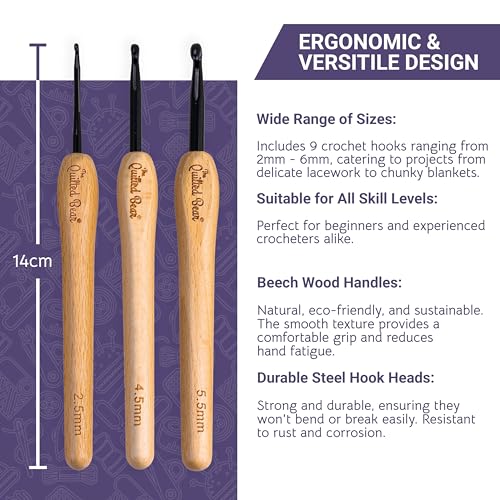 Kit de ganchos de ganchillo de madera premium con cabezales de acero duraderos 3