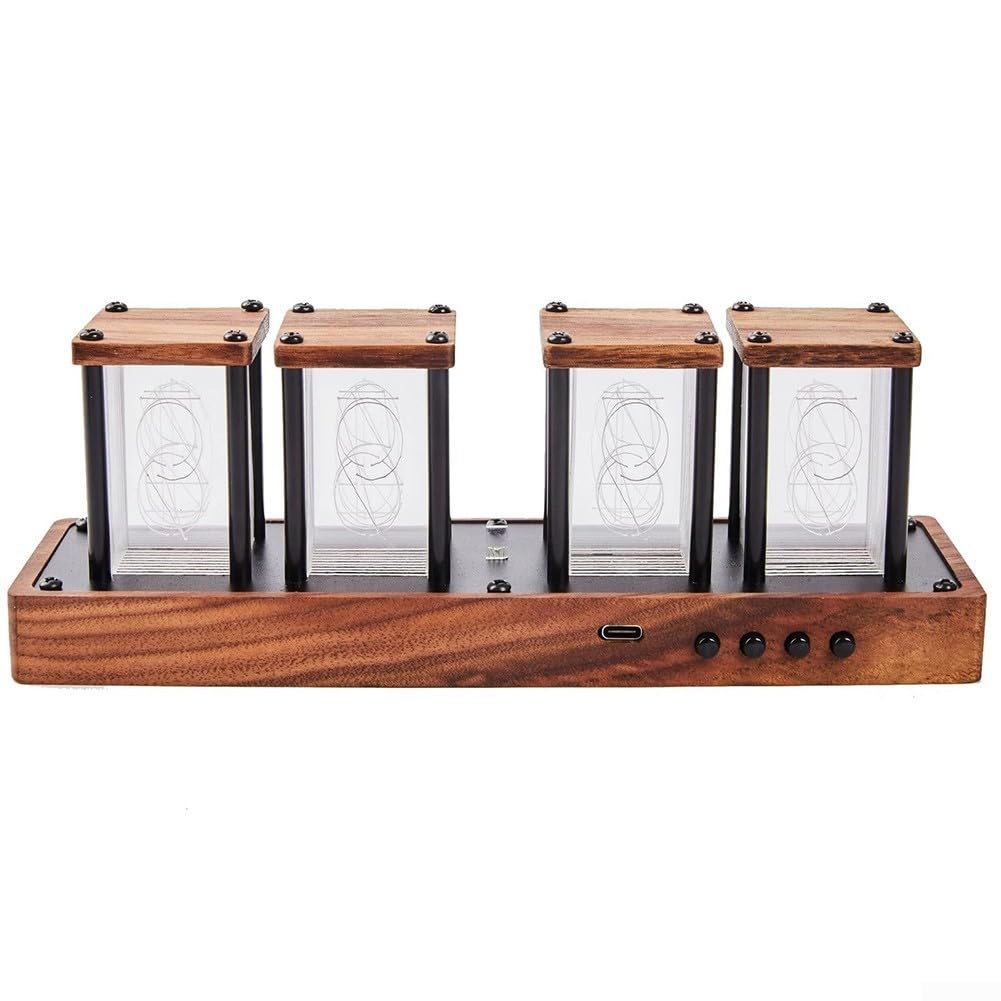DIY Glow Tube Clock Kit mit RGB LED Display und Retro Nixie Style Design, 4-stellige oder 6-stellige Digital aus Walnussholz, Acryl ABS, einstellbare Helligkeit, (4 Röhren)