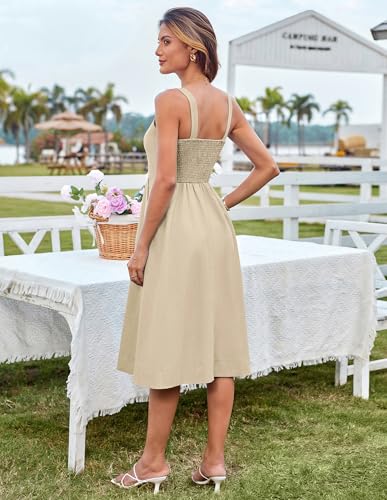 Image of GRACE KARIN Women's Summer Dress 2025 Casual Square Neck Flattering A-Line Button Down Midi Tank Sundress with Pockets